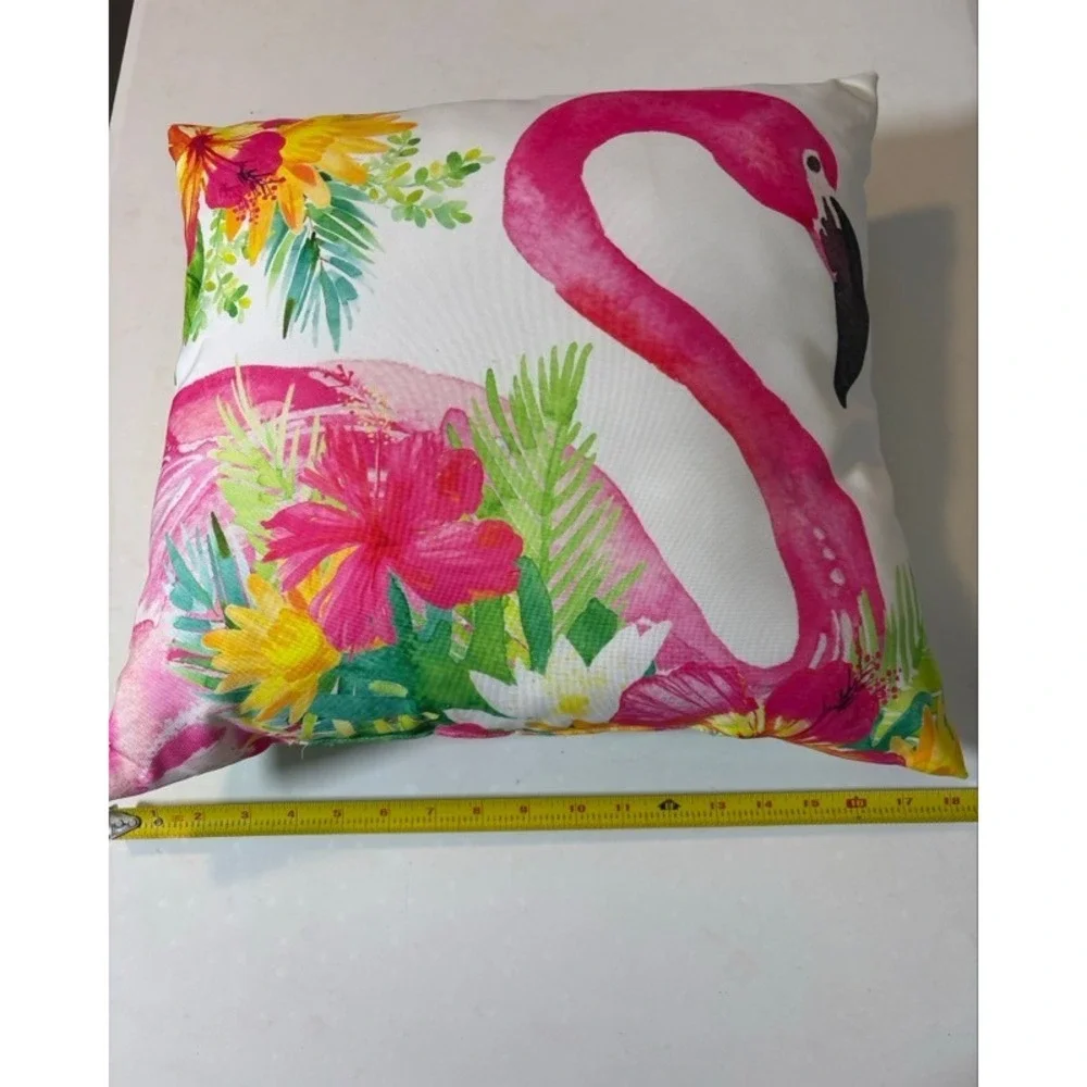 Tropical Flamingo Pink Hibiscus Floral Decorative Throw Pillow 18x18 Square